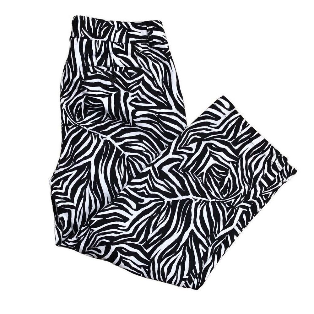 JONES NEW YORK SPORT Size 14 Women's Pants Cropped Relaxed Fit Black White Print